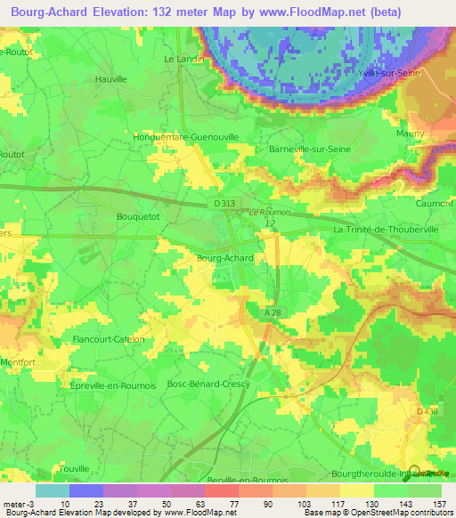 Bourg-Achard,France Elevation Map