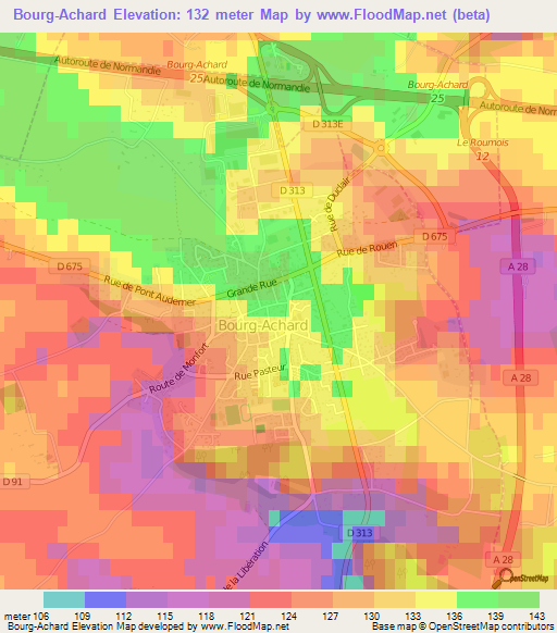 Bourg-Achard,France Elevation Map