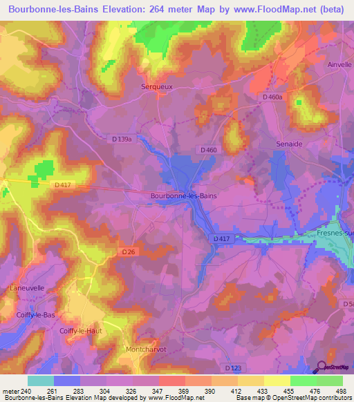 Bourbonne-les-Bains,France Elevation Map