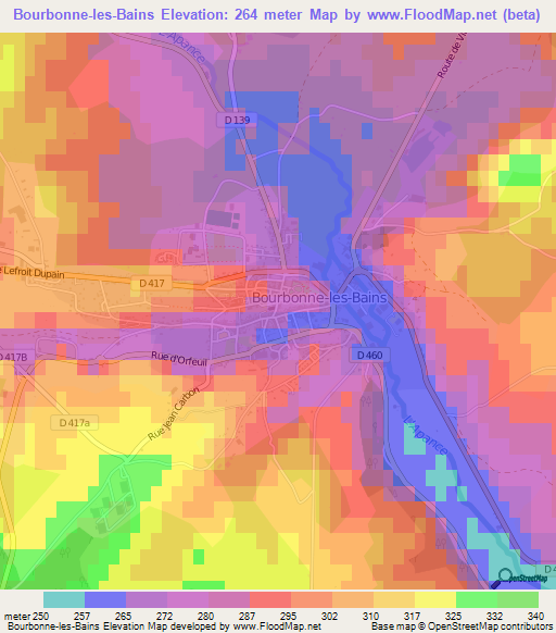 Bourbonne-les-Bains,France Elevation Map