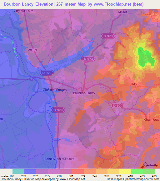 Bourbon-Lancy,France Elevation Map