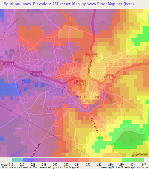 Bourbon-Lancy,France Elevation Map