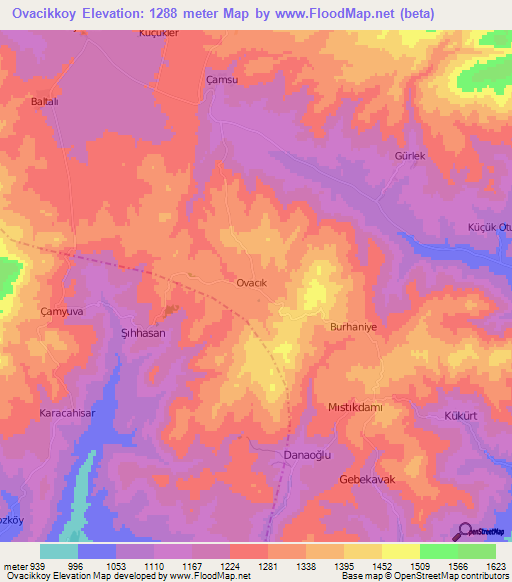 Ovacikkoy,Turkey Elevation Map