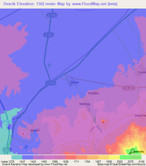 Ovacik,Turkey Elevation Map