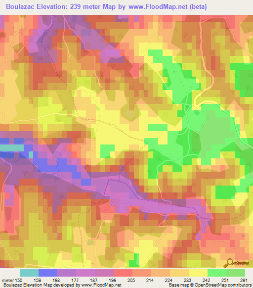 Boulazac,France Elevation Map