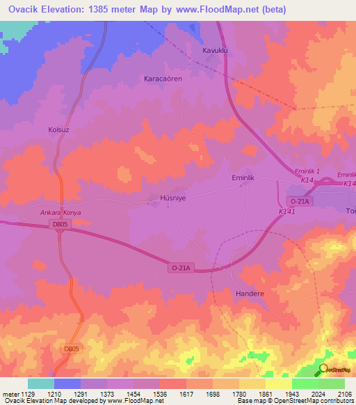 Ovacik,Turkey Elevation Map