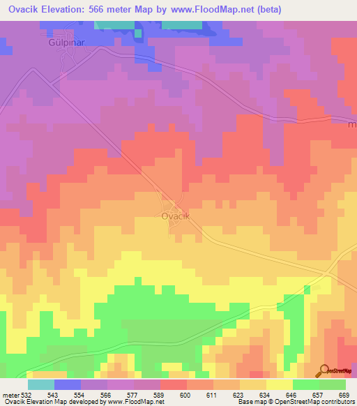 Ovacik,Turkey Elevation Map