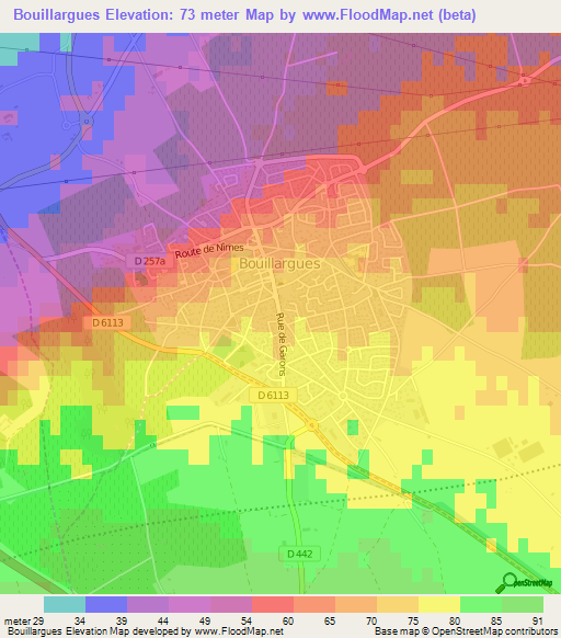 Bouillargues,France Elevation Map