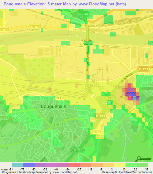 Bouguenais,France Elevation Map