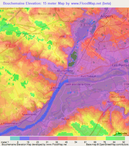 Bouchemaine,France Elevation Map