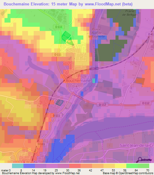 Bouchemaine,France Elevation Map