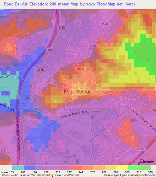 Bouc-Bel-Air,France Elevation Map