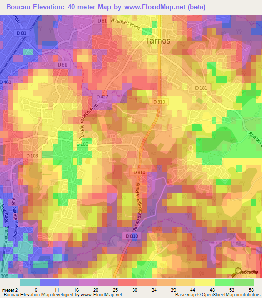 Boucau,France Elevation Map