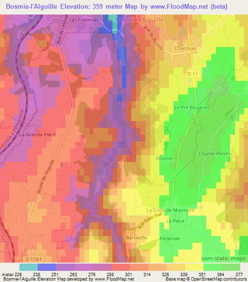 Bosmie-l'Aiguille,France Elevation Map