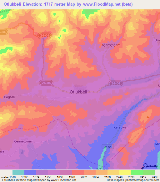 Otlukbeli,Turkey Elevation Map