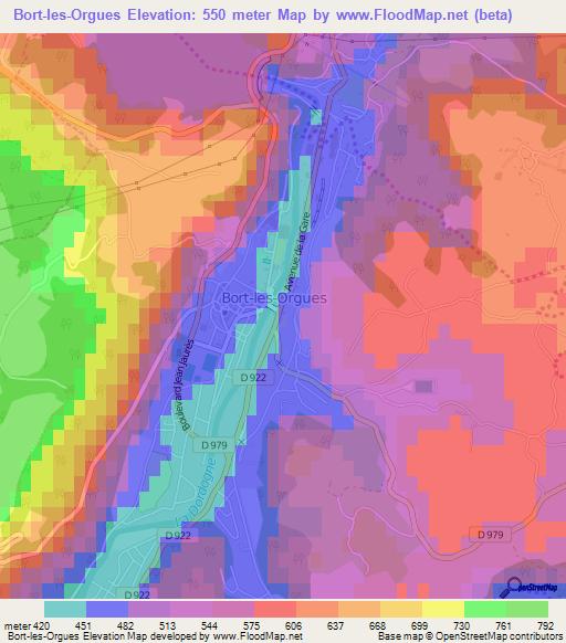 Bort-les-Orgues,France Elevation Map