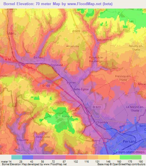 Bornel,France Elevation Map