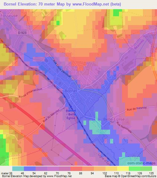 Bornel,France Elevation Map