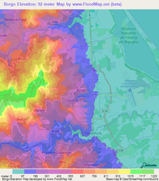 Borgo,France Elevation Map