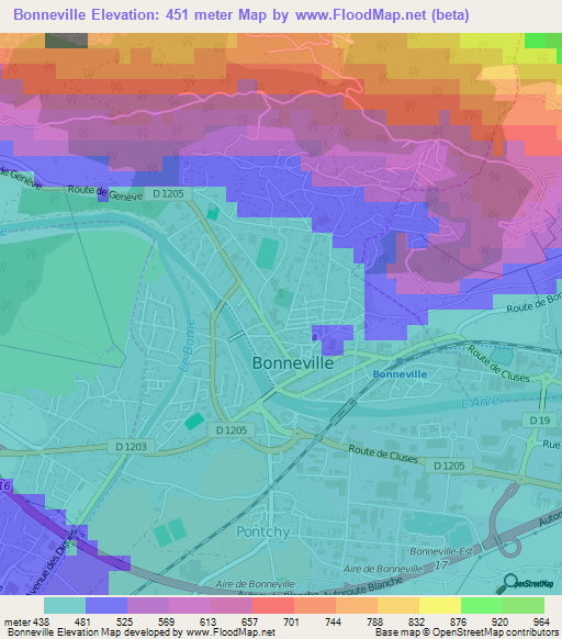 Bonneville,France Elevation Map