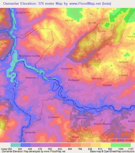 Osmanlar,Turkey Elevation Map