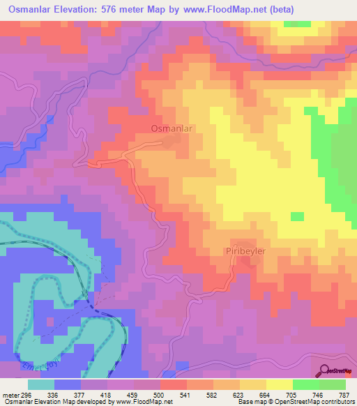 Osmanlar,Turkey Elevation Map