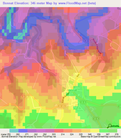 Bonnat,France Elevation Map