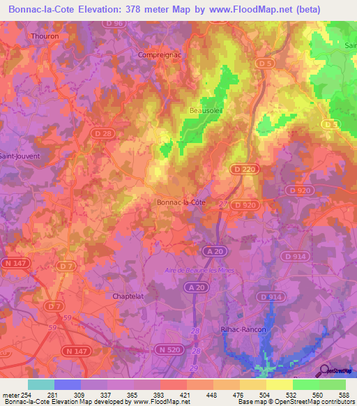 Bonnac-la-Cote,France Elevation Map