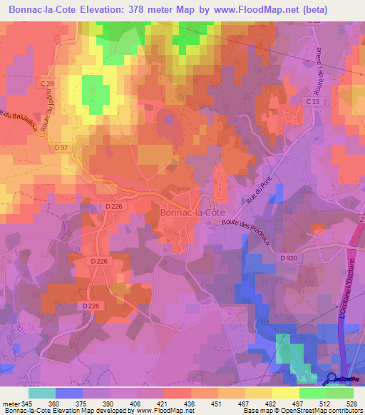 Bonnac-la-Cote,France Elevation Map