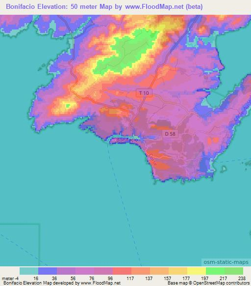 Bonifacio,France Elevation Map