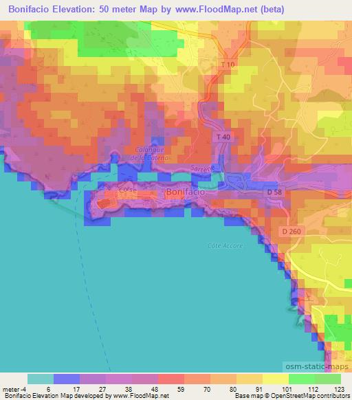 Bonifacio,France Elevation Map