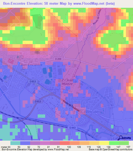 Bon-Encontre,France Elevation Map