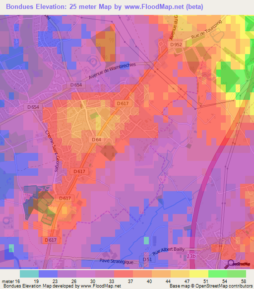 Bondues,France Elevation Map