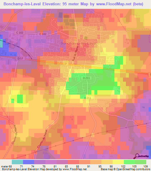 Bonchamp-les-Laval,France Elevation Map