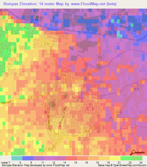 Bompas,France Elevation Map