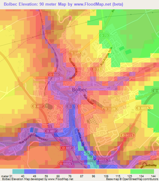 Bolbec,France Elevation Map