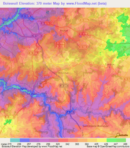 Boisseuil,France Elevation Map