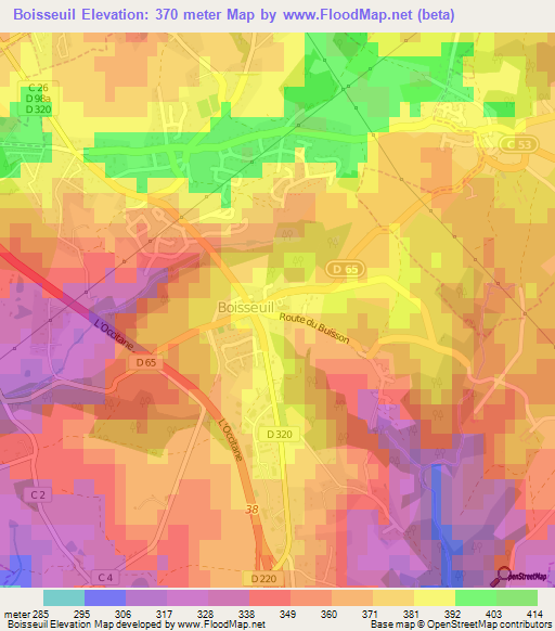 Boisseuil,France Elevation Map