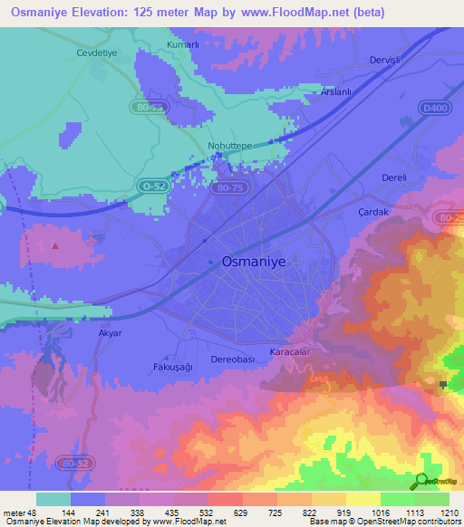 Osmaniye,Turkey Elevation Map