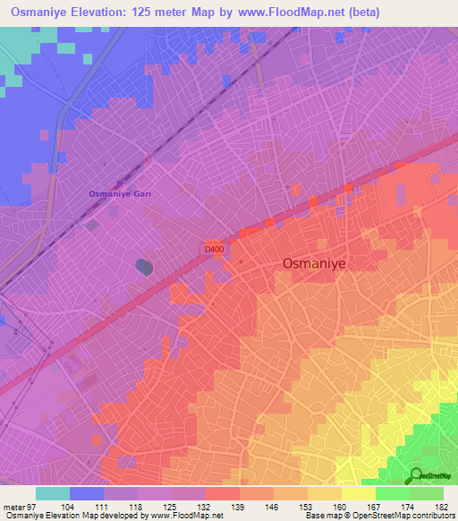 Osmaniye,Turkey Elevation Map