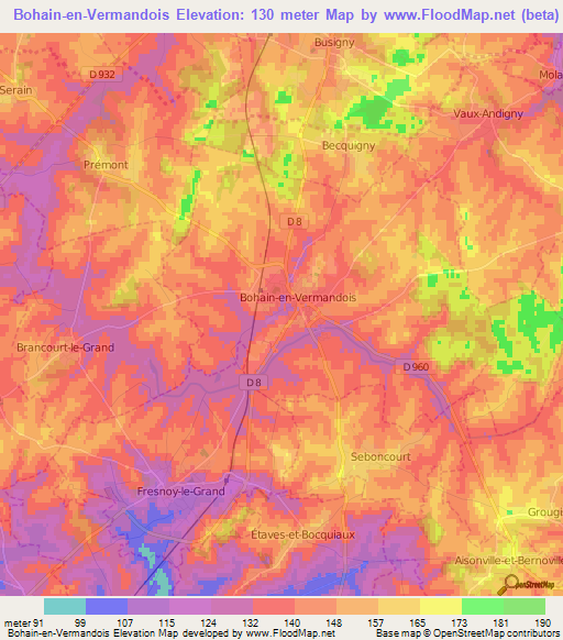 Bohain-en-Vermandois,France Elevation Map