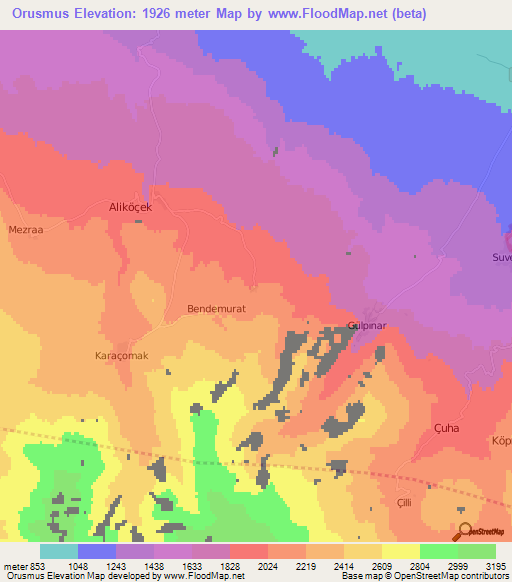 Orusmus,Turkey Elevation Map