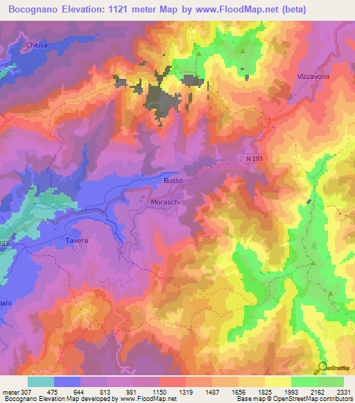 Bocognano,France Elevation Map