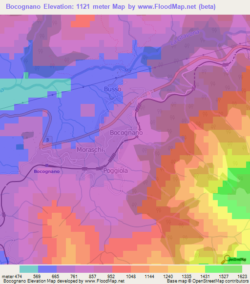 Bocognano,France Elevation Map