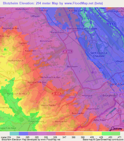 Blotzheim,France Elevation Map