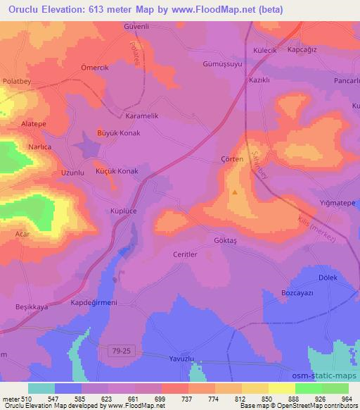 Oruclu,Turkey Elevation Map