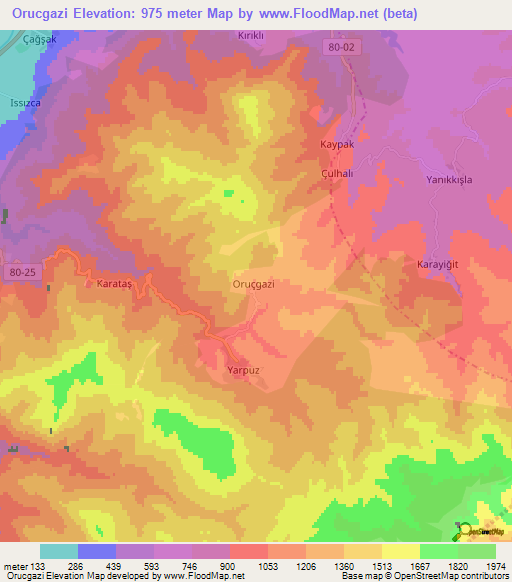 Orucgazi,Turkey Elevation Map