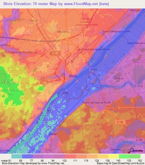 Blois,France Elevation Map