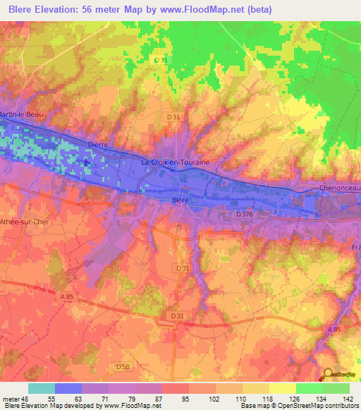 Blere,France Elevation Map