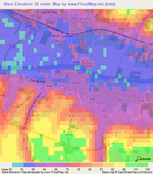 Blere,France Elevation Map